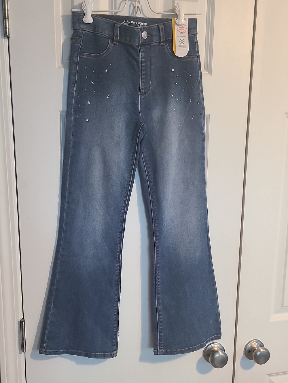 Girls' Blue Flare Jeans with Rhinestone Accent